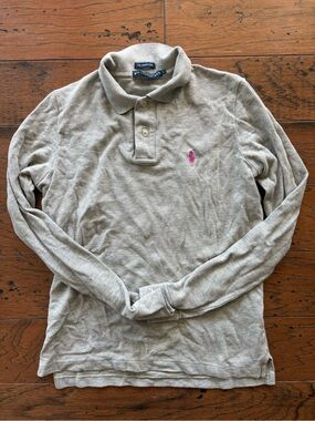 Gray Ralph Lauren polo with pink logo. Cotton.